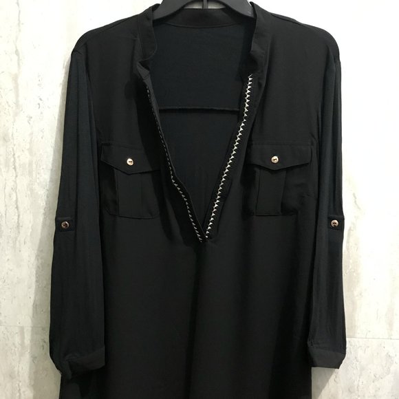 Tops - 🌸 Black Blouse with Embroidered Neck Size L NWOT